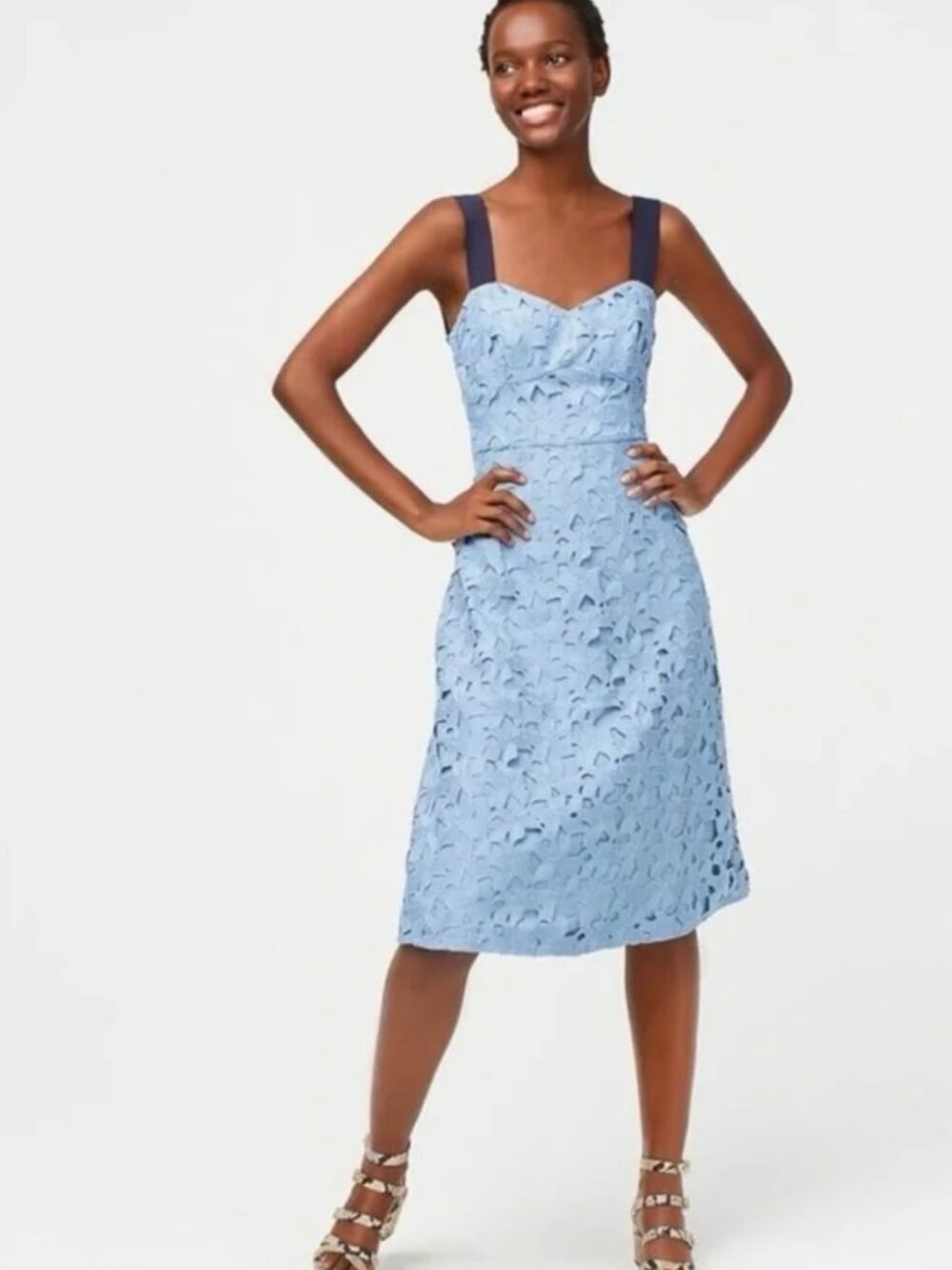 NEW J Crew Sweetheart A Line Midi Dress Size 10 Blue Lace Sleeveless
